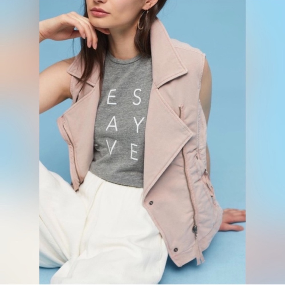 Anthropologie Marrakech Moto Vest Asymmetrical Zip Front Dusty Rose Pink Small